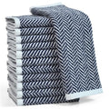 Cleanbear Navy-Blue Herringbone Cotton Washcloths 12-Pack - Soft & Durable Shower & Hand Towels