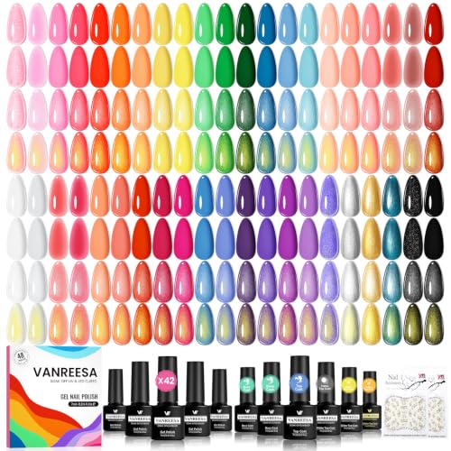VANREESA 73-Classic Elegant Hues Gel Nail Polish Set - 42 Summer Colors with Top & Base Coats