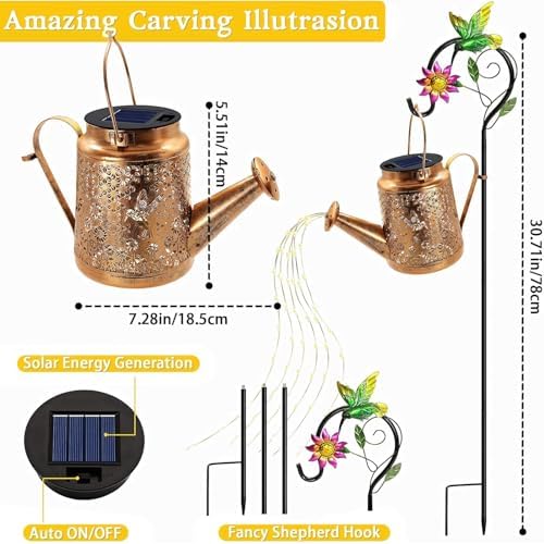 Solar Lanterns Outdoor, Hummingbird Sunflower Watering Can lights, Waterproof Hanging Lanterns, Solar Path Lights, Outside Decoration Gardening Christmas Gifts for Mom Grandma Women with Shepherd Hook