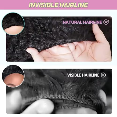 Burmese Curly Half Wig Human Hair - 14 Inch Glueless Flip Over Style, 200% Density, Headband, Beginner Friendly