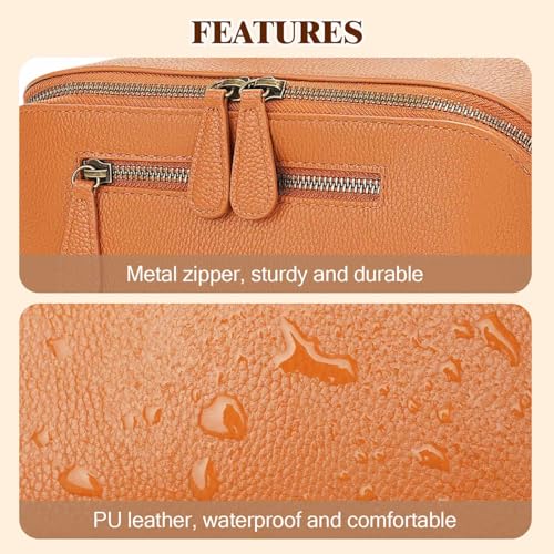 Large Waterproof Travel Makeup Bag with Dividers & Handle - Brown, 3L