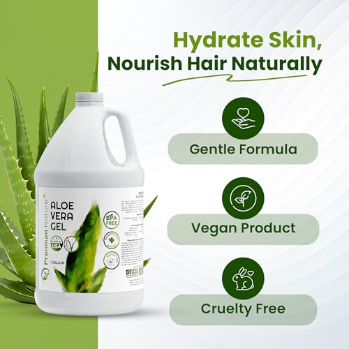 Premium Nature Pure Aloe Vera Gel For Face & Dry Skin, Sunburn Relief, Jelly for Skin Moisturizer from Aloe Vera Plant for Hair Aloe Gel 1 Gallon, 128 fl oz