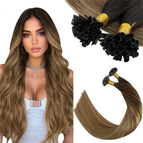 Ugeat U Tip Hair Extensions Real Remy Human Hair Ombre Brown 16 Inch 40G Pack of 50