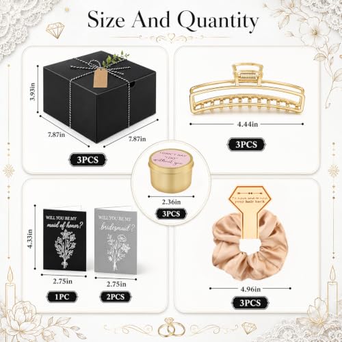 Black Bridesmaid Proposal Gift Set with Candle Jewelry Box & Hair Clips - 27 Pieces