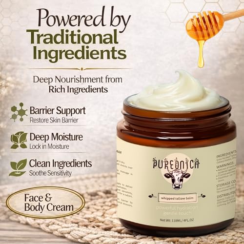 Pureonica Unscented Grass Fed Beef Tallow Face Moisturizer 4 Oz - Deep Hydration