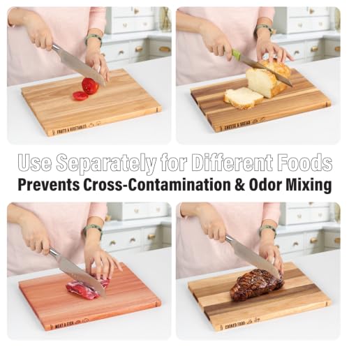 Edge Grain 4-Piece Wooden Cutting Board Set with Stand - Food Prep & Display