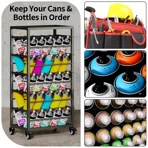 50 Can Spray Paint Rack Organizer - Metal Rolling Storage Cart for Garage & Workshop