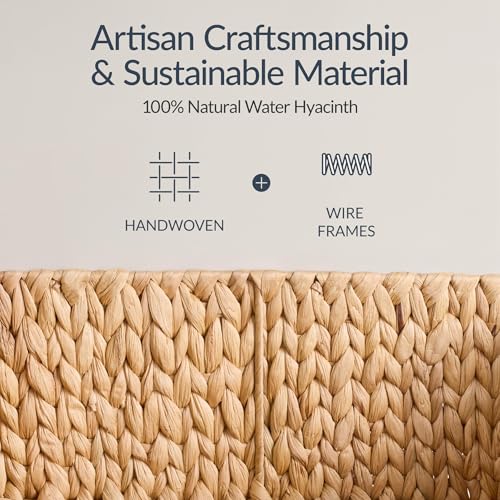 Water Hyacinth Pantry Storage Baskets Set of 3 Handwoven Natural Wicker Baskets with Handles