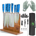15-Piece Japanese Knife Set with Magnetic Wood Block, Stainless Steel Blades