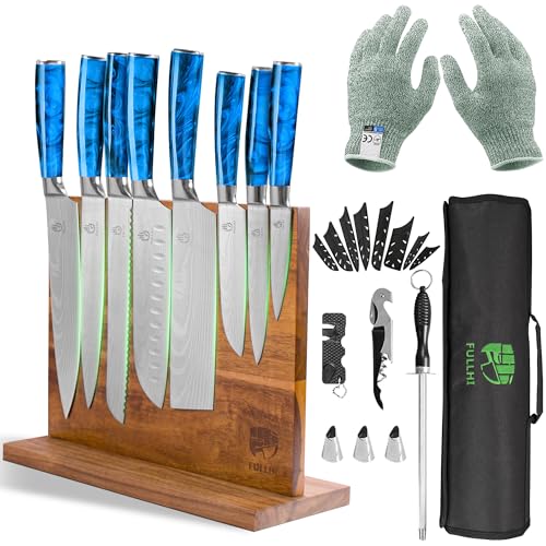 15-Piece Japanese Knife Set with Magnetic Wood Block, Stainless Steel Blades