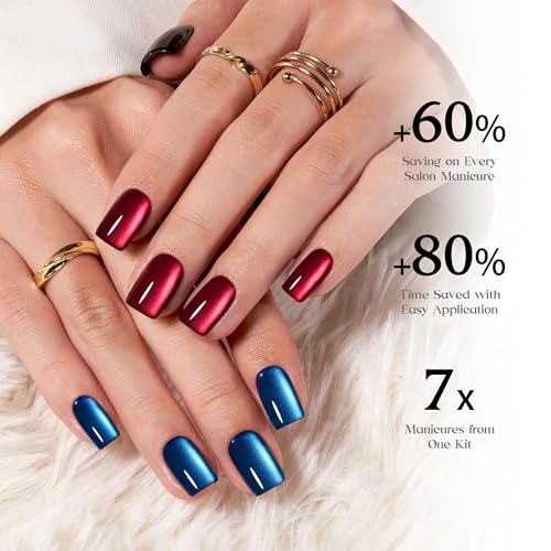 Galaxy Cat Eye Nails Short Square Press On Nails - 7 Colors, 224 Pcs, Variation 1