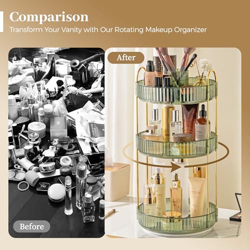Gem Green 3-Tier Rotating Makeup Organizer for Vanity & Perfume Storage