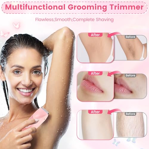 2 in 1 Electric Razors for Women, Dual Head Bikini Trimmer with Carrying Case, Ipx7 Waterproof Trimmer Shaver, Ladies Hair Removal for Face Armpit Pubic Hair Leg, Easy Cleaning and Ceramic Blade