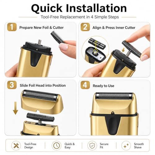 Gold Replacement Foil Blade Set for BaBylissPRO UV Metal Single Shaver - 2 Pack