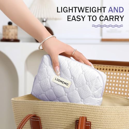 Makeup Bag 3 PCS Cosmetic Bags for Women, Quilted Travel Make up Bag Set Cute Cotton Toiletry Bag Organizer Pouch for Purse, Purple