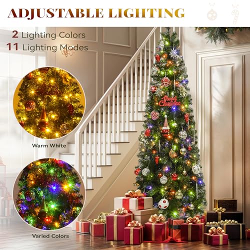 YITAHOME 6ft Green Fraser Fir Pencil Christmas Tree with Remote - Prelit Slim Holiday Tree