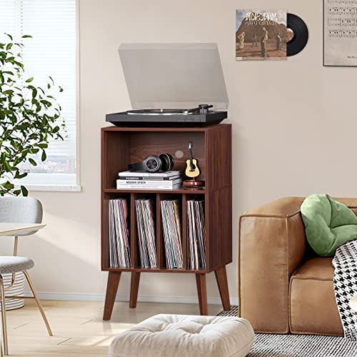Walnut Record Player Stand by Lerliuo - Holds 160 Albums & Audio Equipment