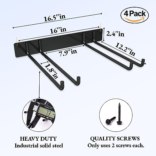 16.5 Inch Wall Mount Folding Chair Storage Rack 4 Pack - Heavy Duty Garden & Patio Organizer Hooks