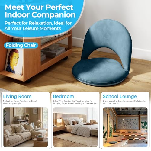 Cuzobro Blue Foldable 5-Position Floor Chair for Kids & Adults, Indoor Outdoor Seating