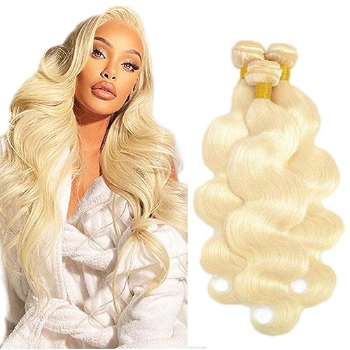 HeumHrn #613 Blonde Body Wave Hair Bundles 26-30 Inch Brazilian Virgin Human Hair Extensions 3 Pack