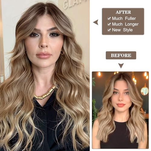 Ombre Blonde Clip-In Hair Extensions - 20 Inch Long Wavy Curly 6PCS Natural Hairpieces