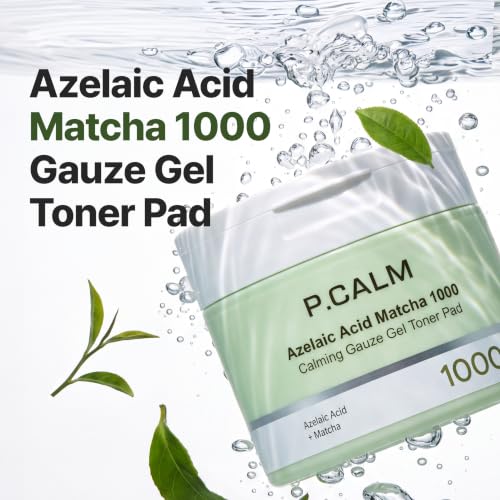 P.CALM Azelaic Acid Matcha Gauze Gel Toner Pads, 60 Individually Soaked Exfoliating Masks