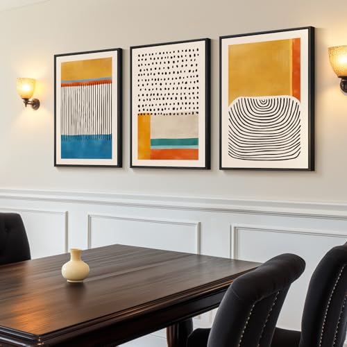 Boho Mid-Century Colorful Abstract Wall Art Set - 16x24 Inches, 3 Panels