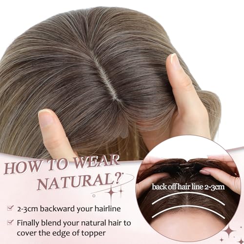 Megito 12 Inch Synthetic Hair Topper for Women, Ombre Blonde with Dark Root, Clip-In Volumizing Wiglet for Full Coverage and Natural Look