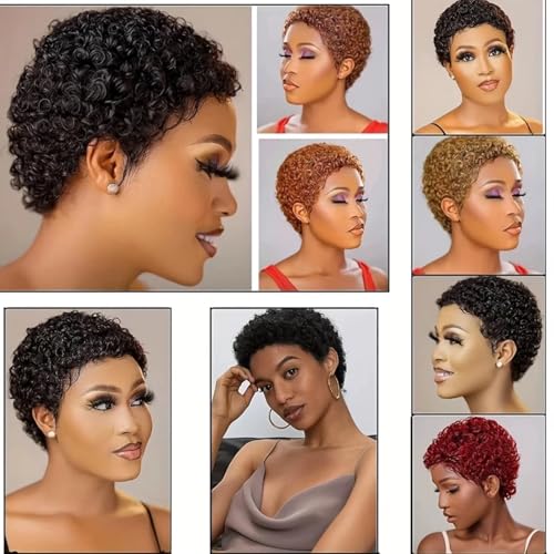 Burgundy Afro Kinky Curly Wigs for Black Women Short Pixie Cut Human Hair - Glueless 99J Style