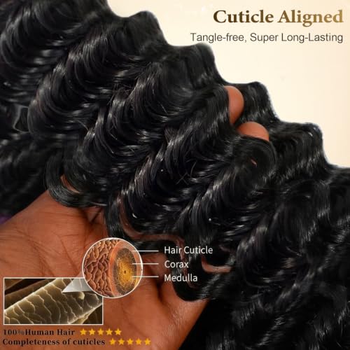 Deep Wave Human Hair Bundles 16 Inch Natural Black 12A Virgin Brazilian Hair