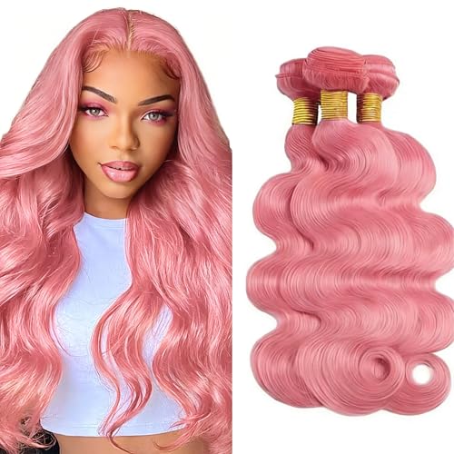 Pink Human Hair Bundles 3 Pcs 8-30 Inch Body Wave Straight Brazilian Weft