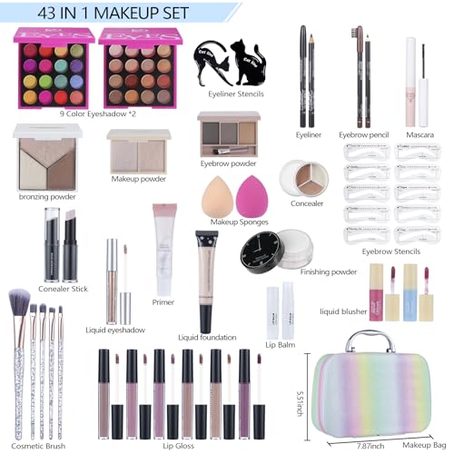 Makeup Kits For Girls Teens, Makeup Gift Set For Women with Eyeshadow Palettes, Brushes, Lip Gloss, Travel Make up Starter Kit For Beginners (C01612)