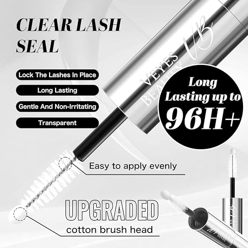 VEYESBEAUTY Lash Bond and Seal Waterproof 2 in 1 Cluster Lash Glue for Eyelash Extensions Long Lasting Strong Hold Individual Eyelash Glue for DIY Lash Extensions Self Use at Home 7ml+7ml