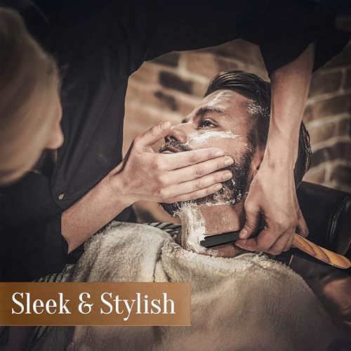 Fac?n Straight Razors for Men - Professional Barber Straight Edge Razor Kit with 100 Blades, Wooden Stainless Steel Barbero Shaver for a Smooth & Precise Shave, Premium Barber Razor for Men's Shaving