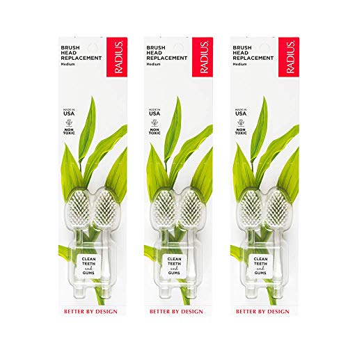 RADIUS Replacement Toothbrush Heads Medium Pack of 3 - Clear, Soft Bristles with Longer Neck