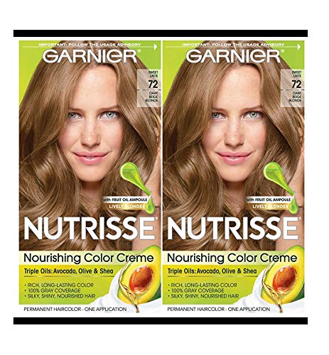 Garnier Nutrisse Nourishing Hair Color Creme 2 Pack - 72 Dark Beige Blonde (Sweet Latte) Permanent Dye