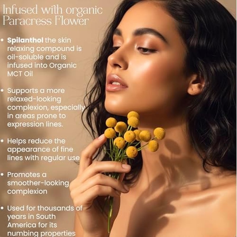 100% Organic Paracress Flower Spilanthes Facial Oil Serum for Face MCT Coconut Oil Infused with Paracress Spilanthes Acmella Oleracea Flowers for Anti-Aging Anti-Wrinkle Moisturizing Miracle 1 Fl Oz