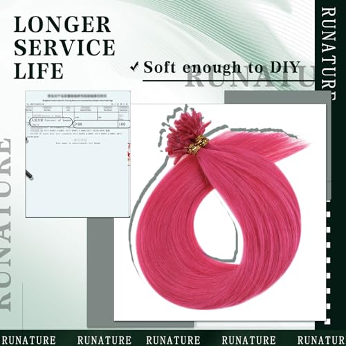RUNATURE U Tip Hair Extensions Hot Pink 16 Inch 20g 25 Strands - Vibrant Human Hair