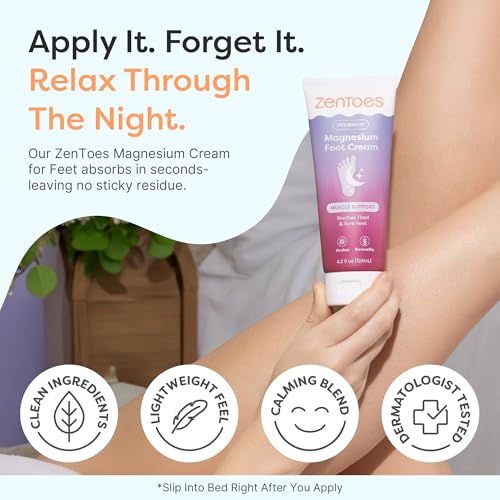 ZenToes Magnesium Cream with Arnica 4.2 oz Pack of 2 for Relaxation & Tired Feet