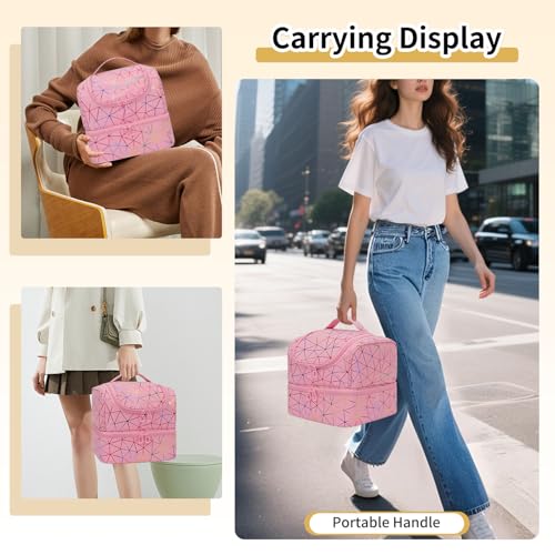 CUBETASTIC Triangle Pink Nail Polish Organizer Bag - Holds 27 Bottles & Lamp, Travel Manicure Case