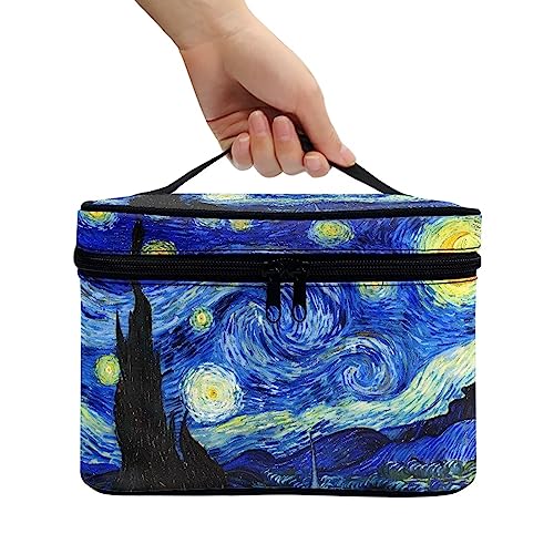 Travel Toiletry Bag Van Gogh Starry Night Makeup Brush Bag Case Multifunctional Cosmetic Organizer Durable Makeup Pouch with Handle and Divider