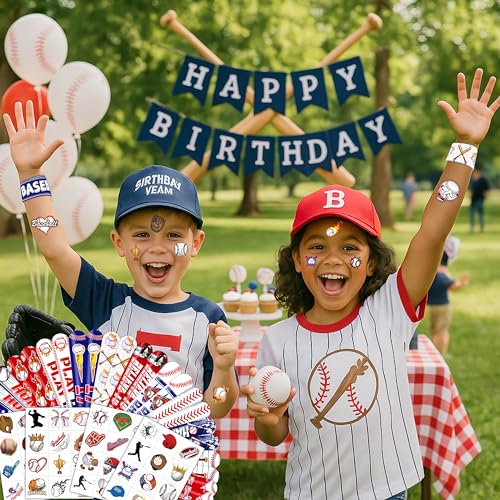 72PCS Baseball Party Set - 48PCS Temporary Pre - Cut Tattoos & 24PCS Slap Bracelets - Fun Sports-Themed Birthday Supplies, Baby Shower Gifts, Classroom Rewards & Party Decor for Kids (Boys & Girls)