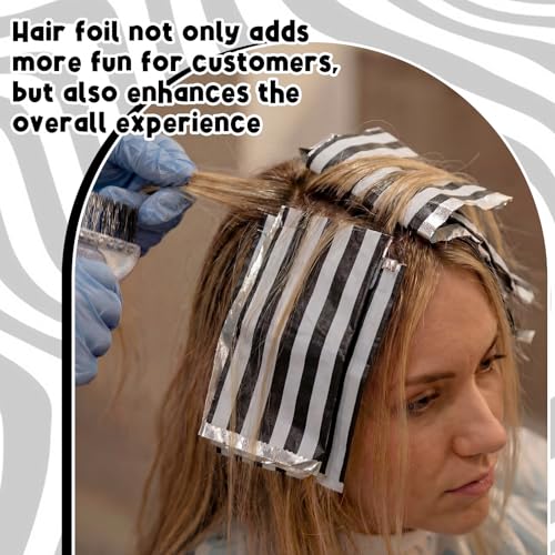 Black and White Stripes Hair Foils for Highlighting - 500 Sheets, Salon Use, Pop-up Dispenser