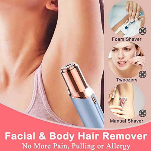Facial Hair Remover, Removal Shaver for Women, Rosarden USB Rechargeable IPX6 Waterproof Eyebrow Face Razor Trimmer for Lips, Body, Arms, Mustaches, Fuzz and Chin (Blue)