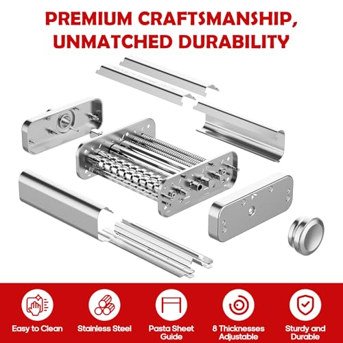 Silver 3-in-1 Pasta Maker Attachment for KitchenAid Stand Mixer - Food-Grade Stainless Steel