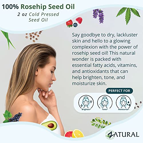 Zatural ROSA CANINA - Organic Rosehip Oil for Face, Nails, Hair and Skin - Cold Pressed Rose Hip Oil (16 oz)