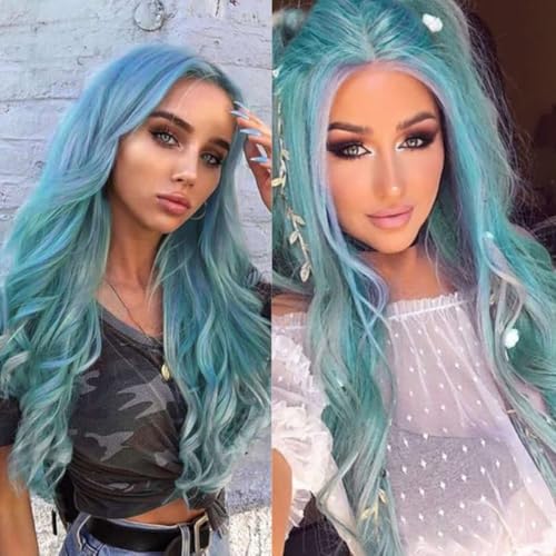 Blue Mermaid Lace Front Wig for Women - Curly Wavy Synthetic Cosplay Hair - Variation: Blue#2