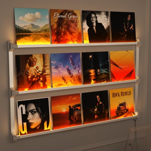 51-Inch LED Vinyl Record Wall Shelf with Light, Floating Aluminum Display Rack