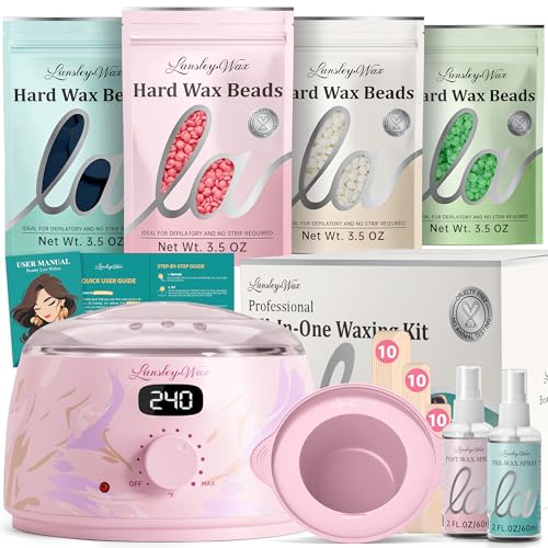 LANSLEYWAX Digital Waxing Kit for Women Men - Water Pink Waxing Machine with 39 Accessories - Hard Wax Kit for Arm Leg Brazilian Bikini Face Sensitive Skin, Wax Warmer Hair Removal for Home/Salon Use