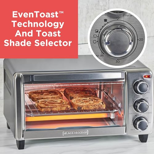 BLACK+DECKER 4 Slice Stainless Steel Toaster Oven – Compact, Multi-Function Kitchen Appliance